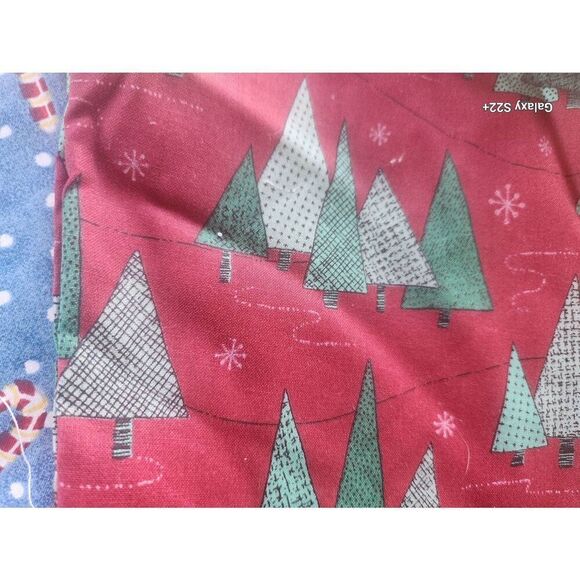 Three blue, red, and green candy cane and evergreen tree fabrics - Picture 2 of 9